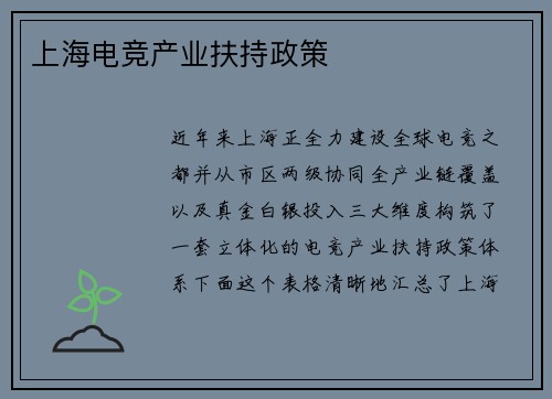 上海电竞产业扶持政策